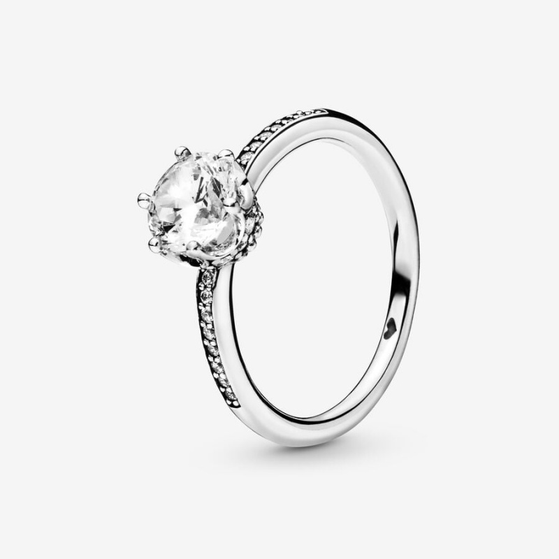 Sterling Silver Pandora Clear Sparkling Crown Solitaire Halo & Solitaire Rings | XJRN65308