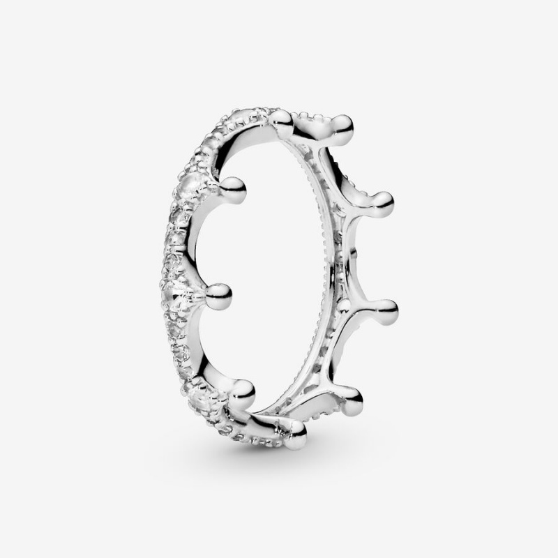 Sterling Silver Pandora Clear Sparkling Crown Pinky Rings | PHKN39641