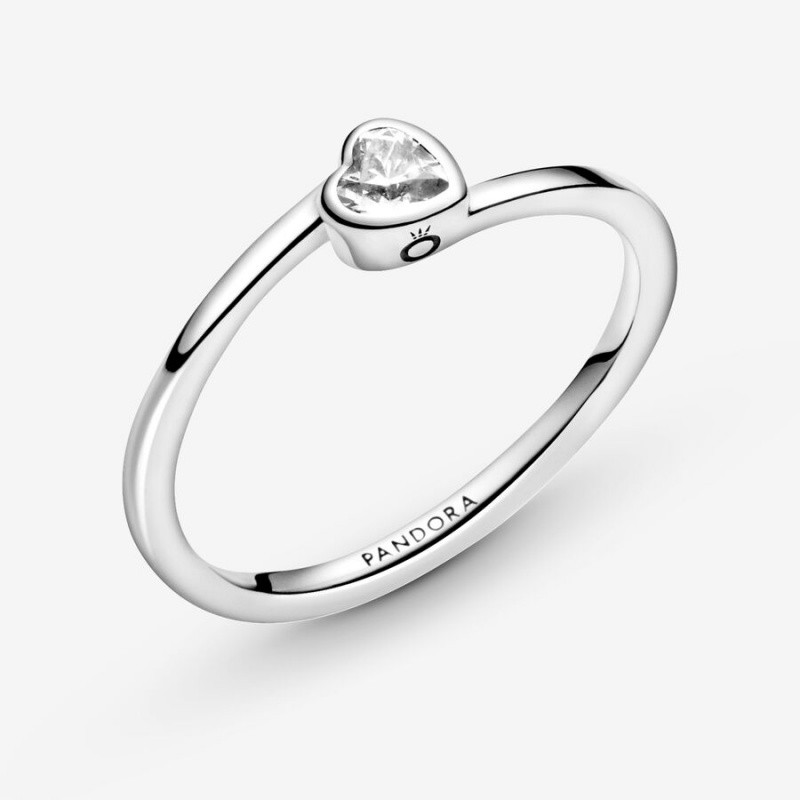 Sterling Silver Pandora Clear Tilted Solitaire Heart & Promise Rings | UKBS27368