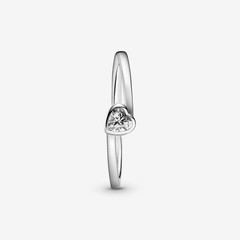 Sterling Silver Pandora Clear Tilted Solitaire Heart & Promise Rings | UKBS27368