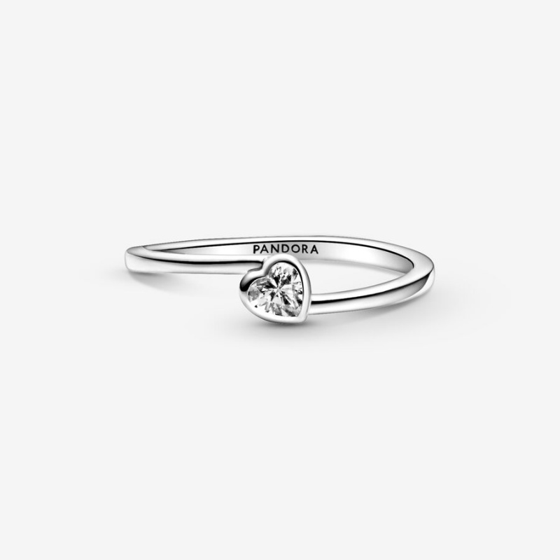 Sterling Silver Pandora Clear Tilted Solitaire Heart & Promise Rings | UKBS27368