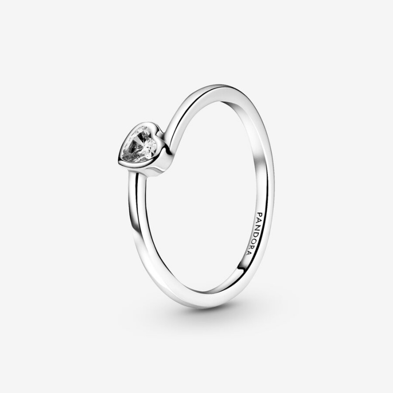 Sterling Silver Pandora Clear Tilted Solitaire Heart & Promise Rings | UKBS27368