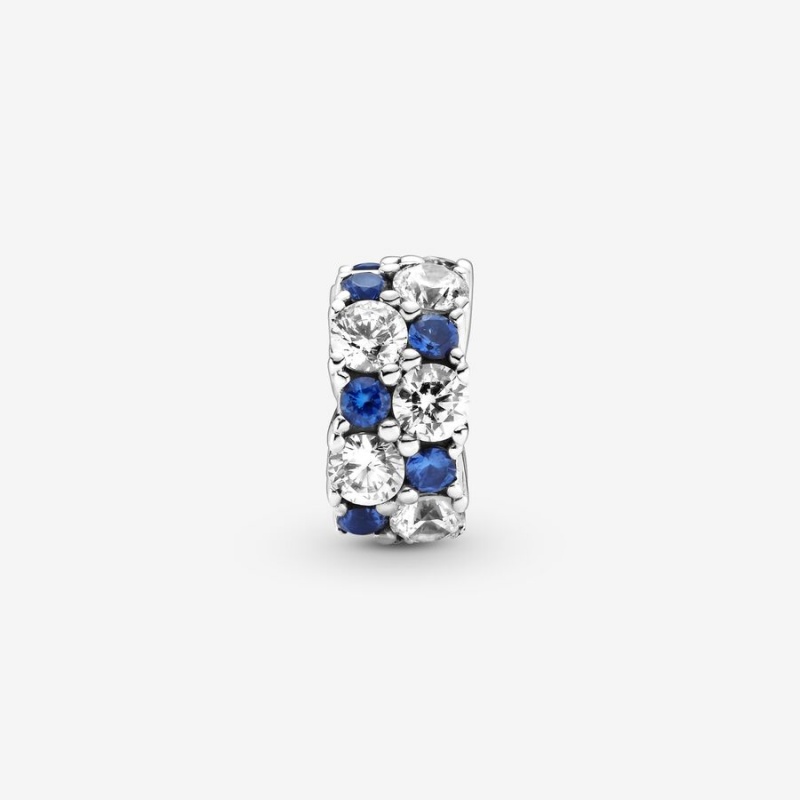 Sterling Silver Pandora Clear & Blue Sparkling Clip Clips | JINW76485