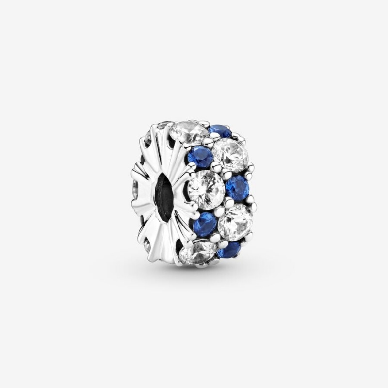 Sterling Silver Pandora Clear & Blue Sparkling Clip Clips | JINW76485