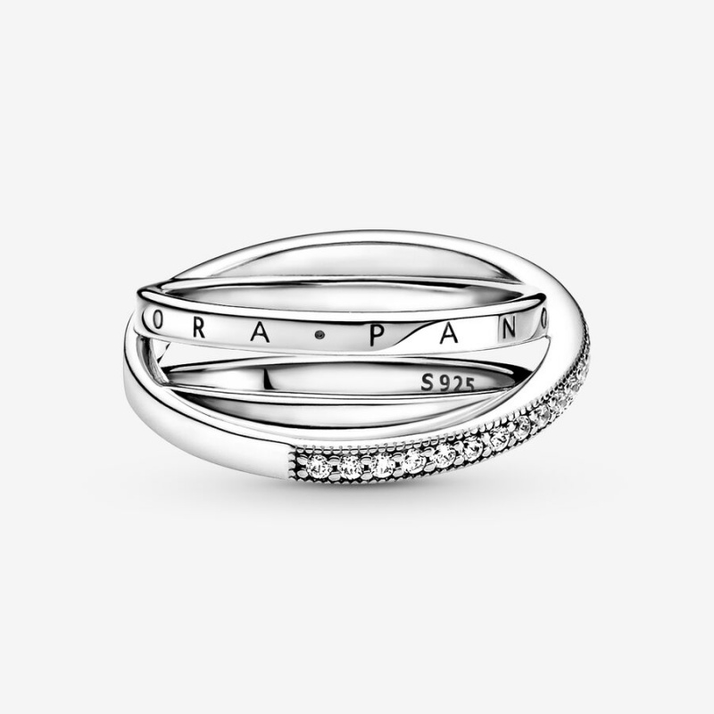 Sterling Silver Pandora Crossover Pavé Triple Band Rings | WBYG45082