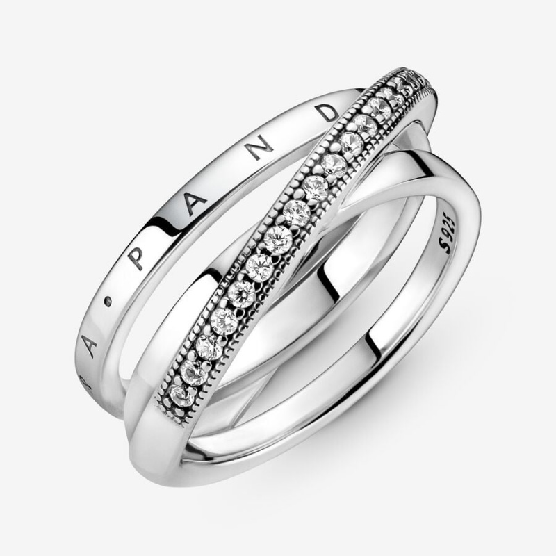 Sterling Silver Pandora Crossover Pavé Triple Band Rings | WBYG45082