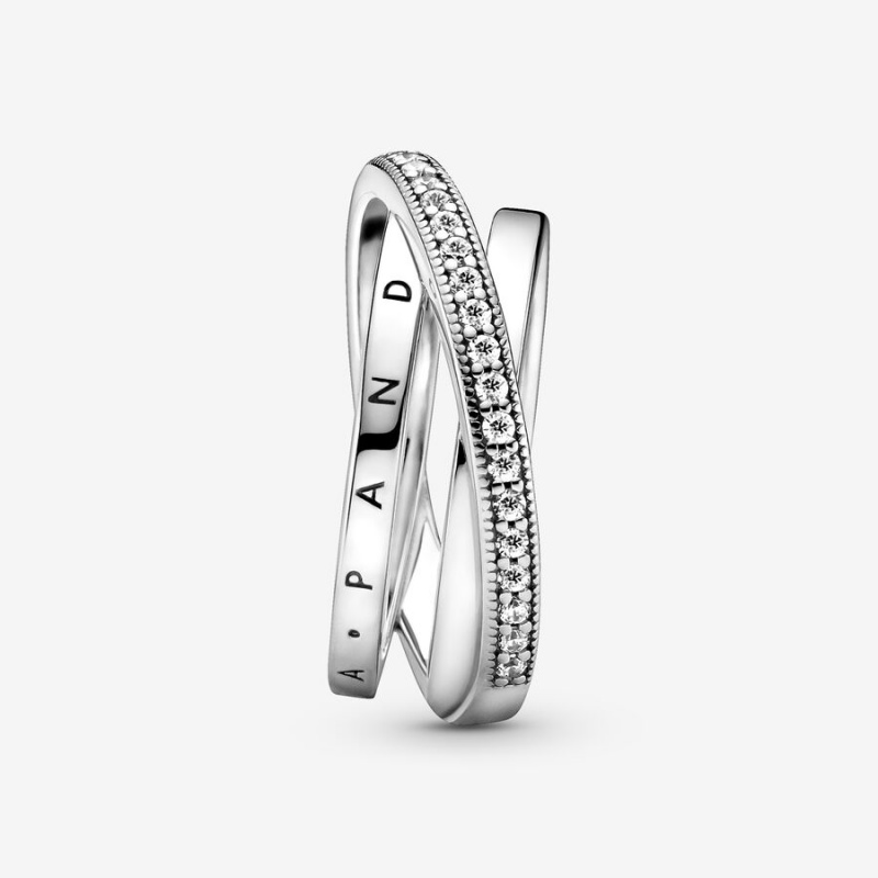 Sterling Silver Pandora Crossover Pavé Triple Band Rings | WBYG45082