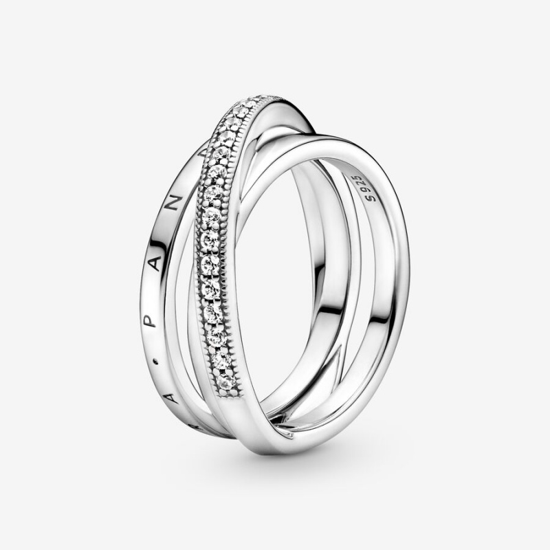 Sterling Silver Pandora Crossover Pavé Triple Band Rings | WBYG45082