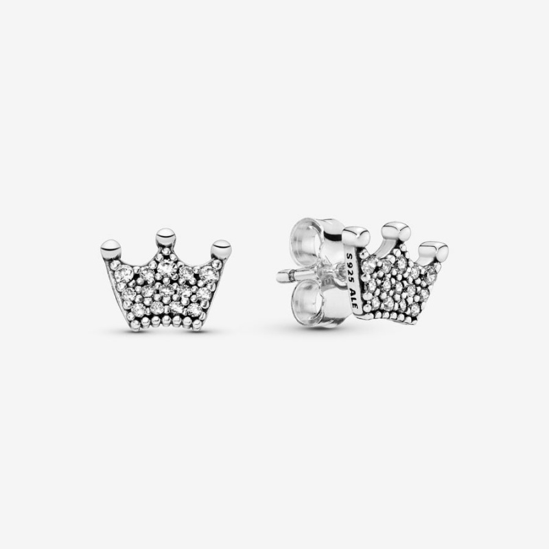 Sterling Silver Pandora Crowns Stud Earrings | AEQX05918