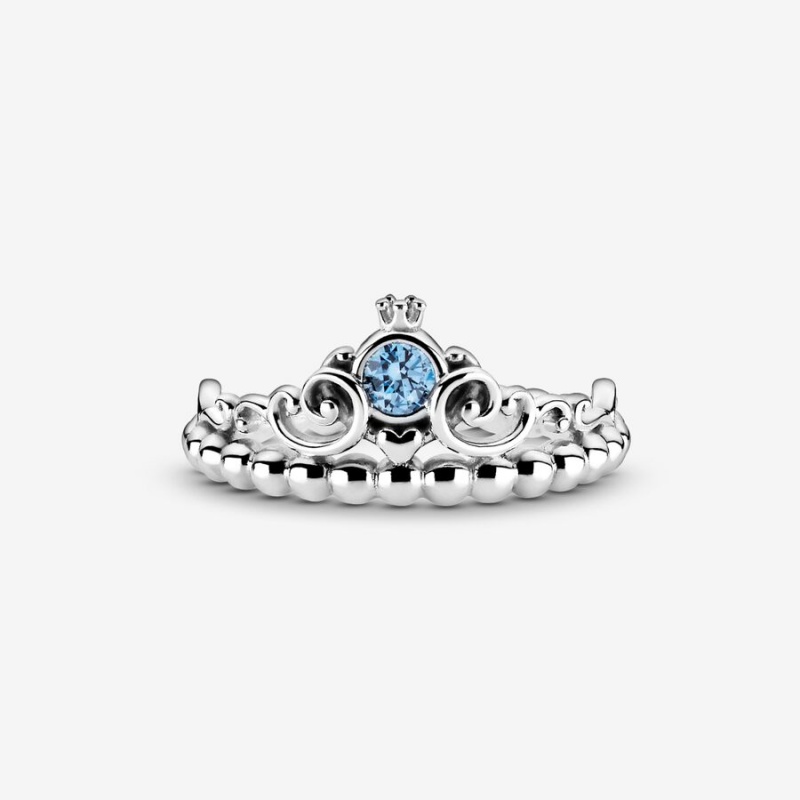 Sterling Silver Pandora Disney Cinderella Blue Tiara Heart & Promise Rings | YAJW40819