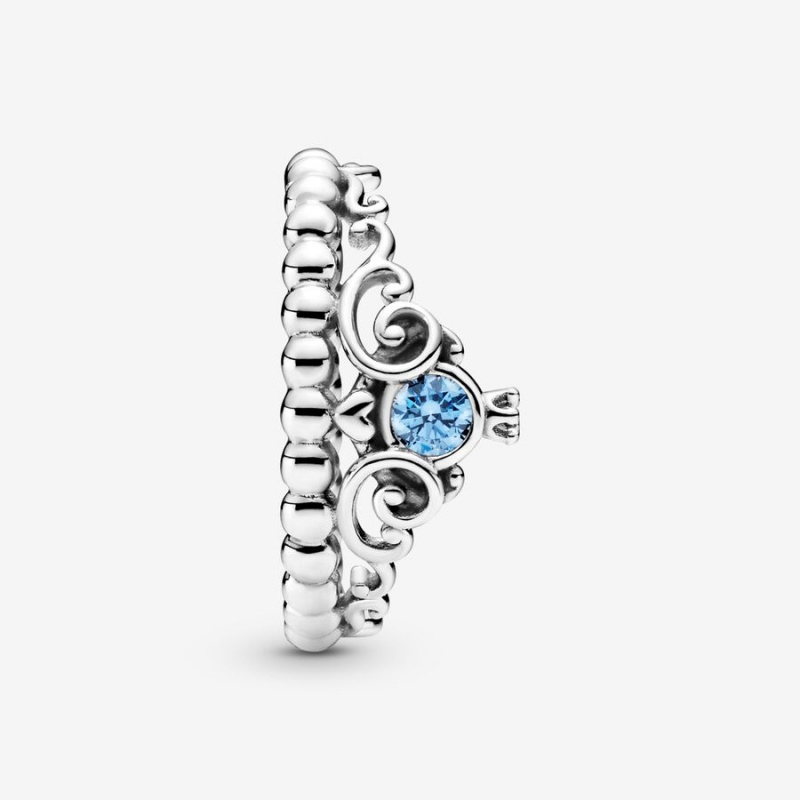 Sterling Silver Pandora Disney Cinderella Blue Tiara Heart & Promise Rings | YAJW40819