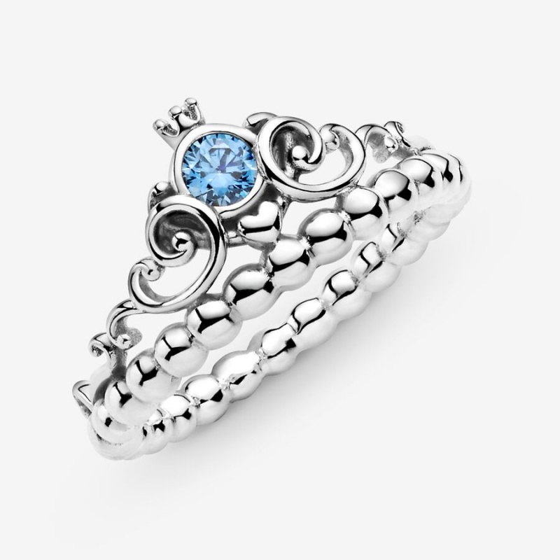 Sterling Silver Pandora Disney Cinderella Blue Tiara Heart & Promise Rings | YAJW40819