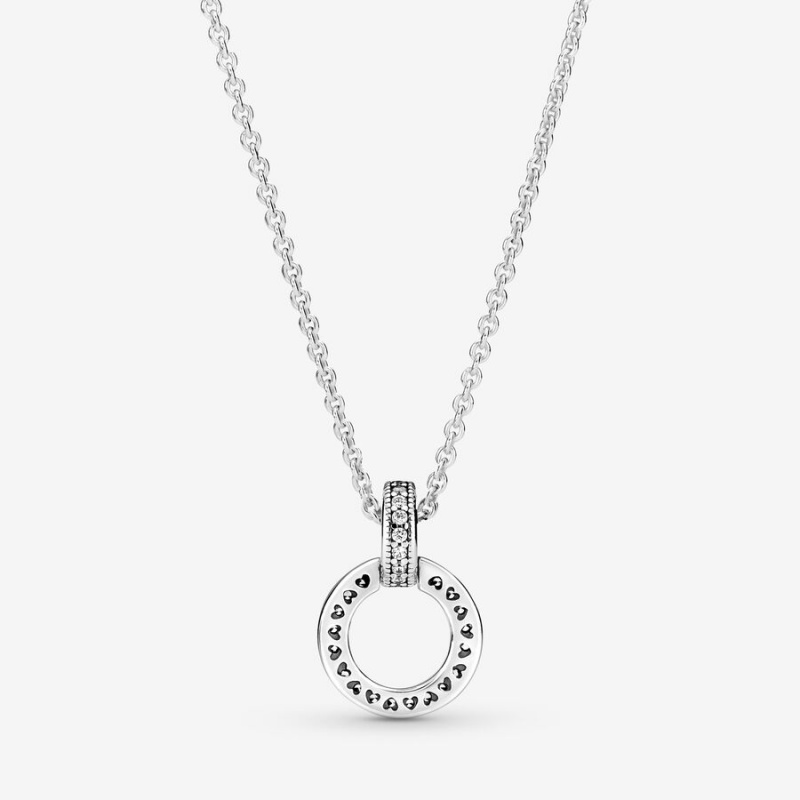 Sterling Silver Pandora Double Circle Pendant Necklaces | XVPH87534