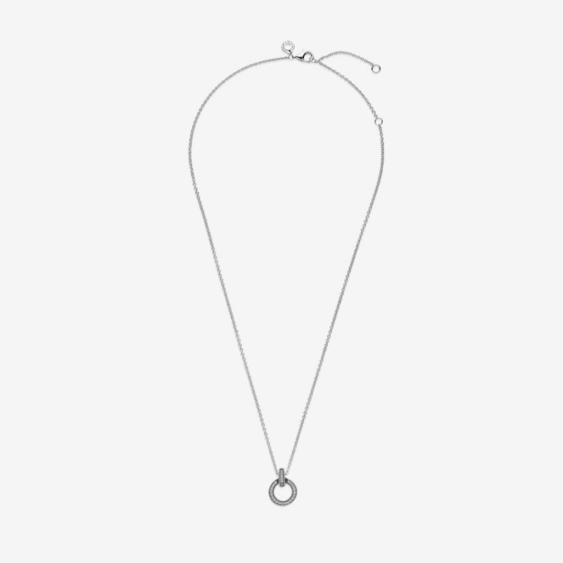 Sterling Silver Pandora Double Circle Pendant Necklaces | XVPH87534