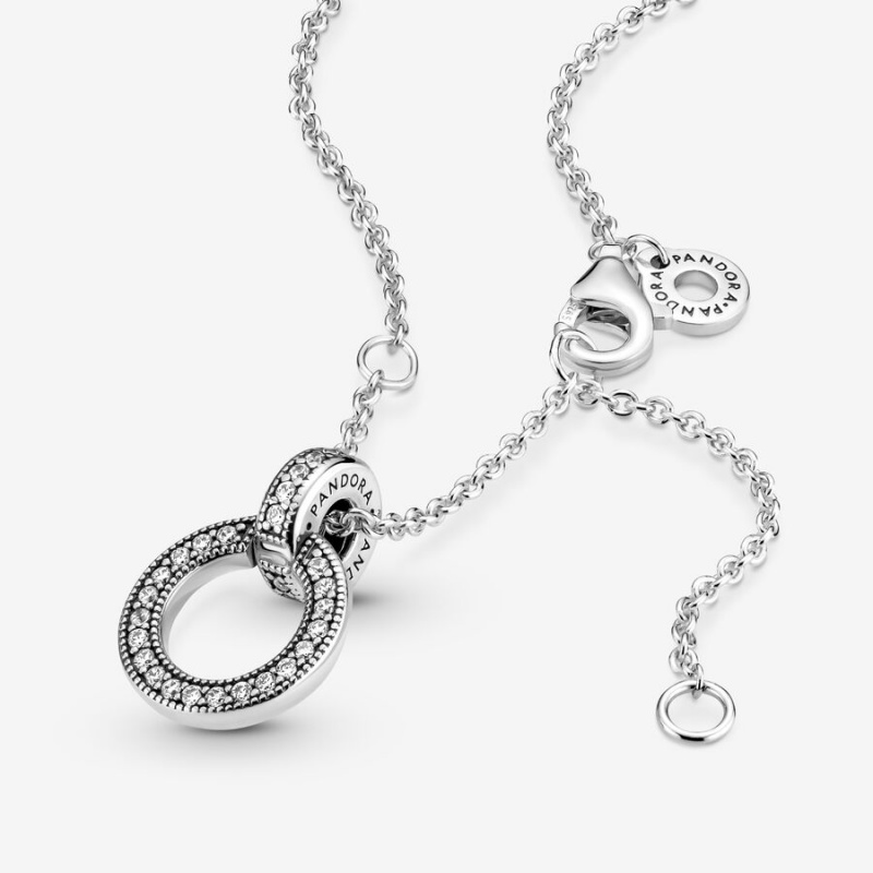 Sterling Silver Pandora Double Circle Pendant Necklaces | XVPH87534