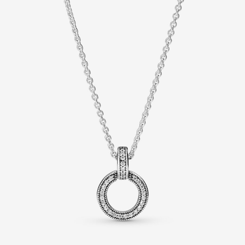 Sterling Silver Pandora Double Circle Pendant Necklaces | XVPH87534