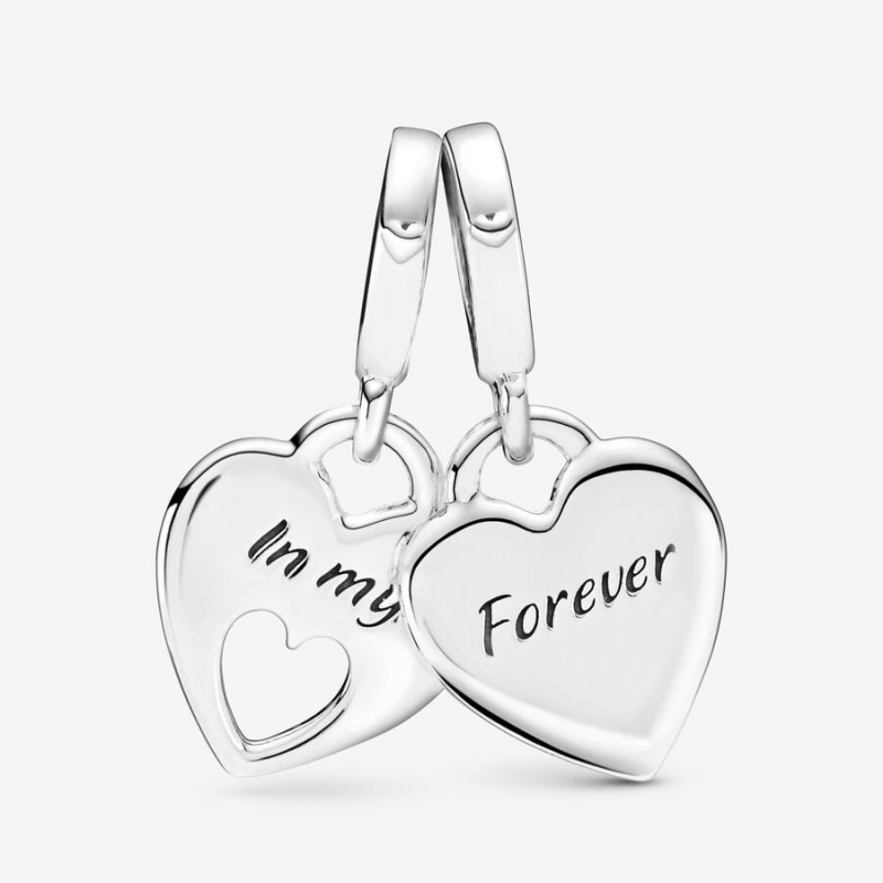 Sterling Silver Pandora Double Heart Split Dangle Dangle Charms | XYHG41239