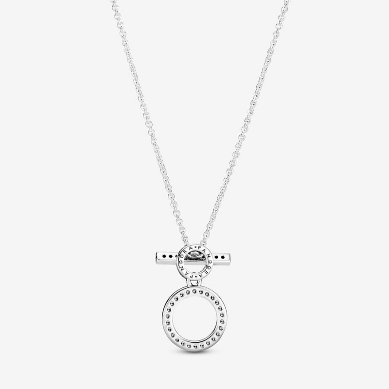 Sterling Silver Pandora Double Hoop T-bar Pendant Necklaces | CBNL92403