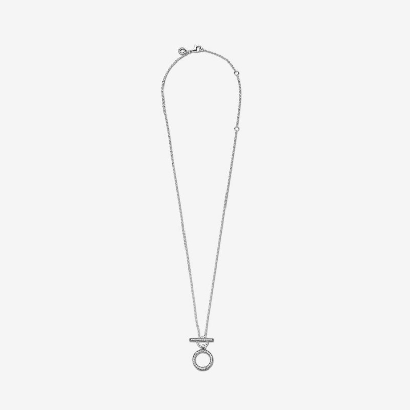 Sterling Silver Pandora Double Hoop T-bar Pendant Necklaces | CBNL92403