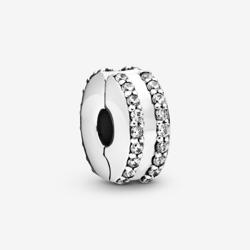 Sterling Silver Pandora Double Lined Pavé Clip Clips | EWMU71035