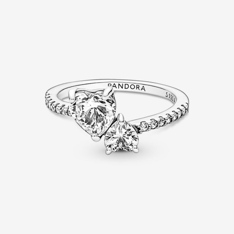 Sterling Silver Pandora Double Sparkling Heart & Promise Rings | TSCP41380