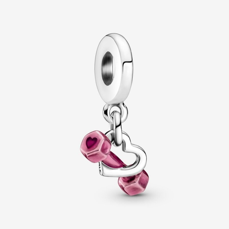 Sterling Silver Pandora Dumbbell & Heart Dangle Dangle Charms | LHEN24817