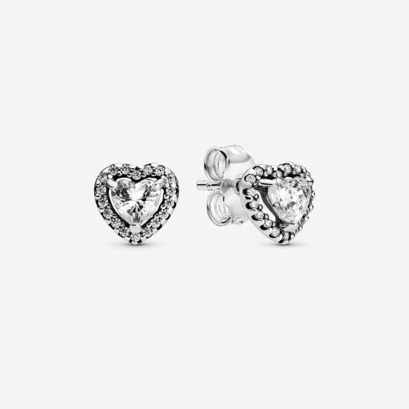 Sterling Silver Pandora Elevated Hearts Stud Earrings | UYFT52934