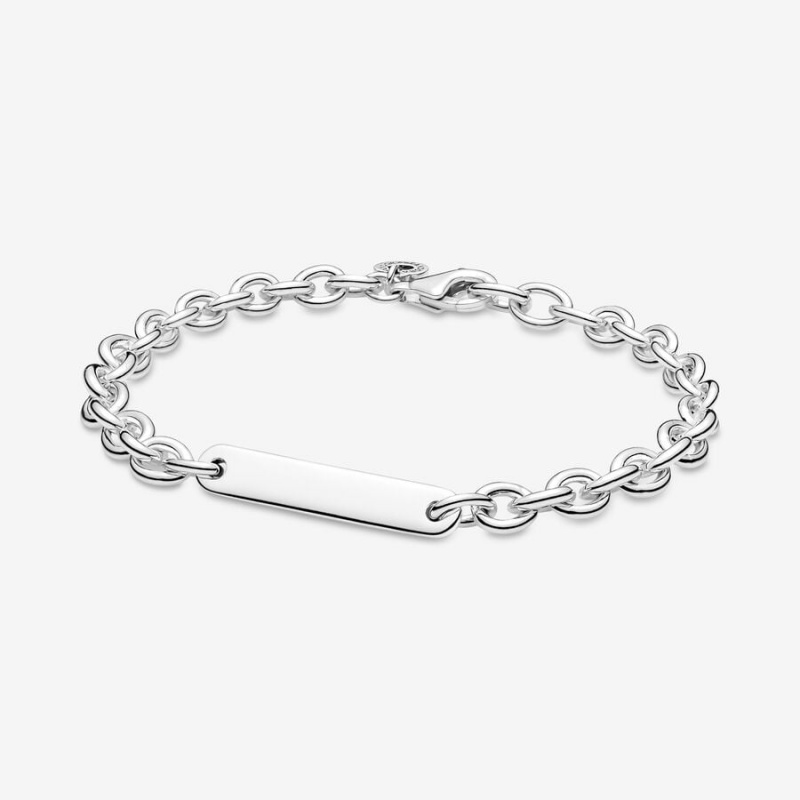 Sterling Silver Pandora Engravable Bar Link Non-charm Bracelets | FIVE63247