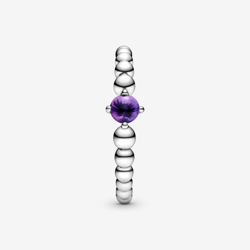 Sterling Silver Pandora February Purple Beaded Birthstone Rings | TFMQ82061