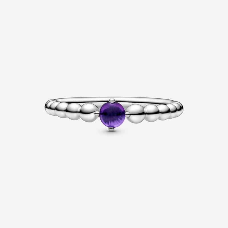 Sterling Silver Pandora February Purple Beaded Birthstone Rings | TFMQ82061