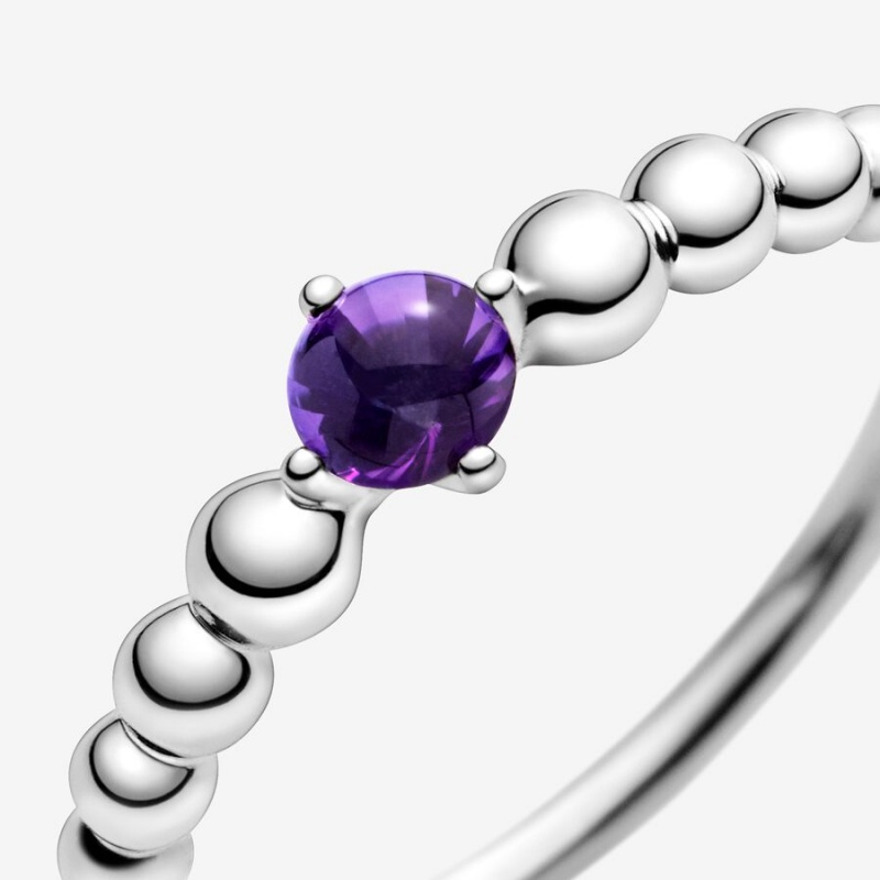 Sterling Silver Pandora February Purple Beaded Birthstone Rings | TFMQ82061