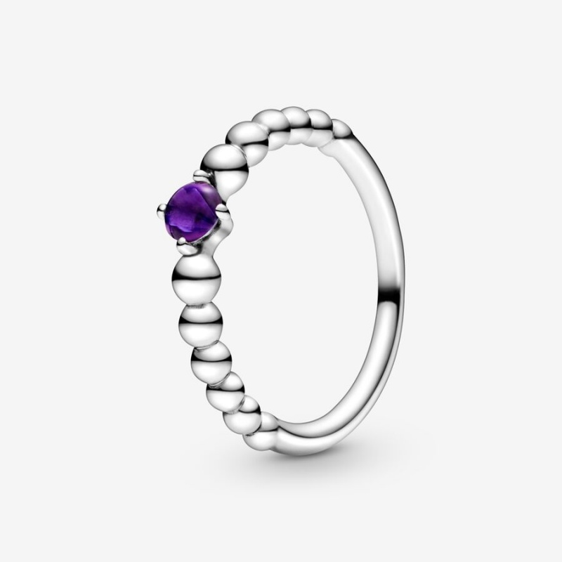 Sterling Silver Pandora February Purple Beaded Birthstone Rings | TFMQ82061