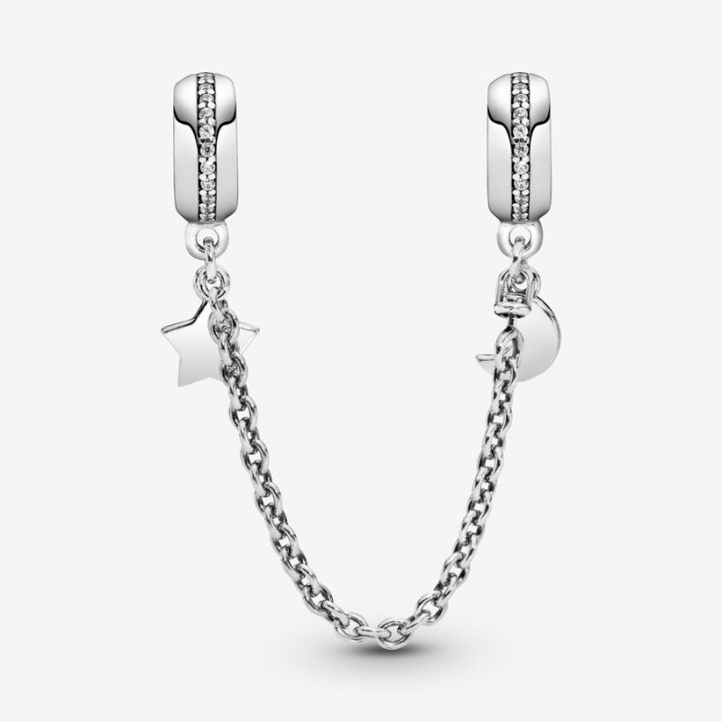 Sterling Silver Pandora Half Moon and Star Safety Safety Chains | OKDT56097