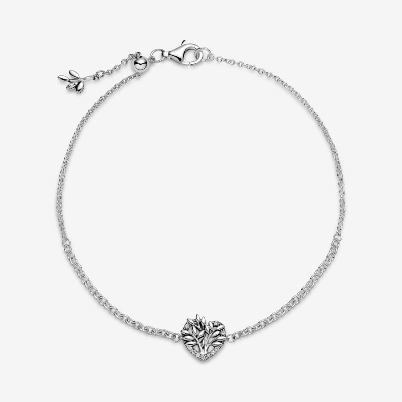 Sterling Silver Pandora Heart Family Tree Non-charm Bracelets | BQJS46752