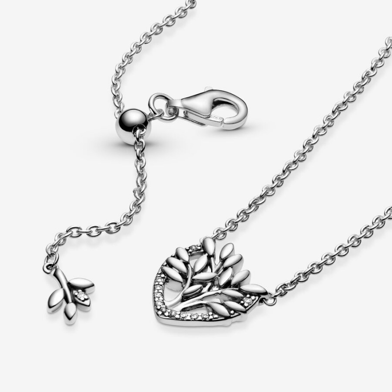 Sterling Silver Pandora Heart Family Tree Collier Pendant Necklaces | ULCZ73164