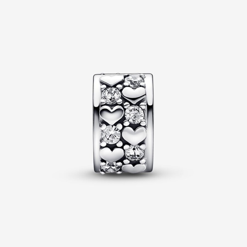 Sterling Silver Pandora Infinite Hearts Sparkling Clip Clips | GXCI17960