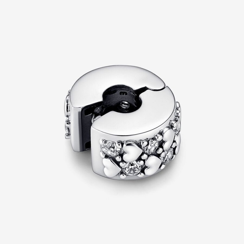 Sterling Silver Pandora Infinite Hearts Sparkling Clip Clips | GXCI17960