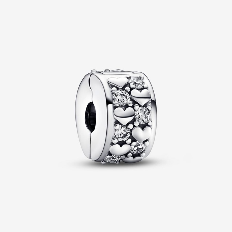 Sterling Silver Pandora Infinite Hearts Sparkling Clip Clips | GXCI17960