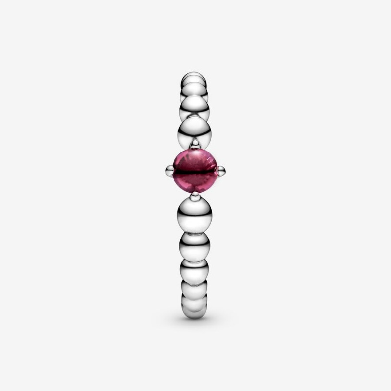 Sterling Silver Pandora July Blazing Red Beaded Birthstone Rings | GTLD60845