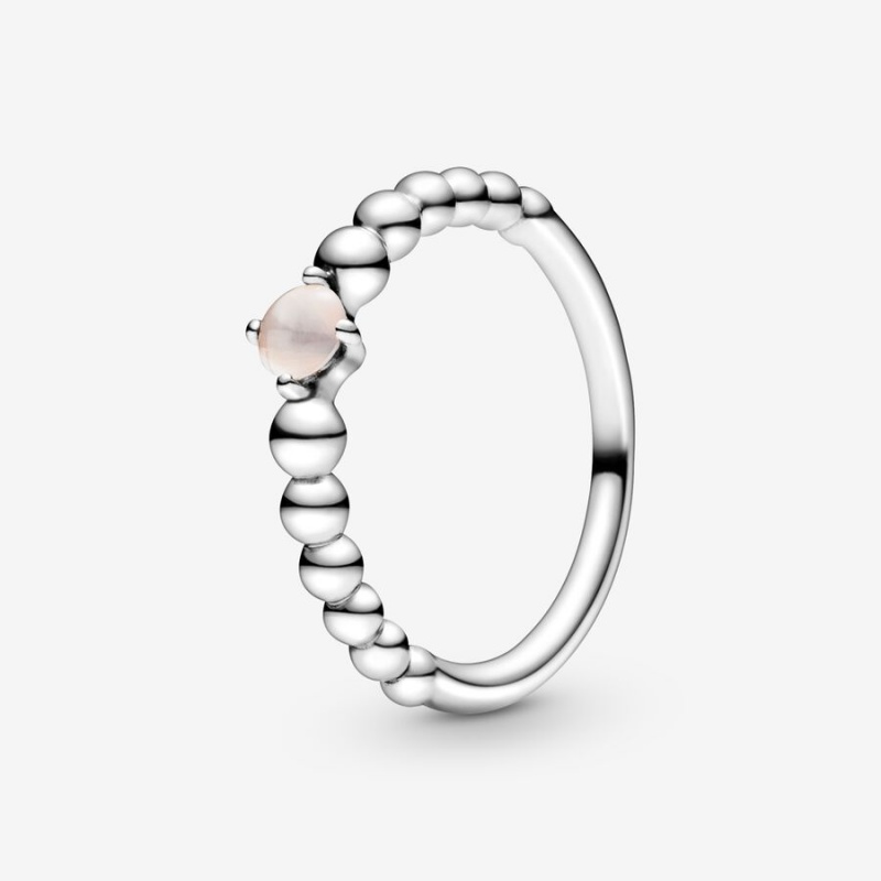 Sterling Silver Pandora June Misty Rose Beaded Birthstone Rings | FIRT29406