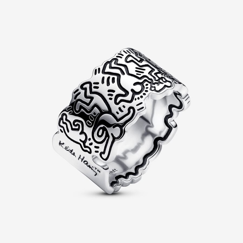 Sterling Silver Pandora Keith Haring™ x Line Art Love and People Wide Band Rings | PKDZ39576