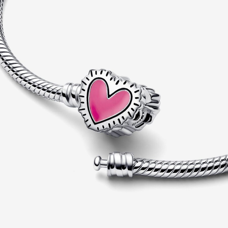 Sterling Silver Pandora Keith Haring x Moments Radiant Heart Snake Chain Bracelets | MSPU08914