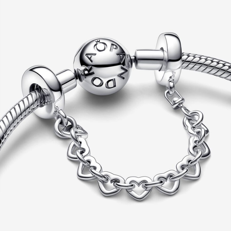 Sterling Silver Pandora Linked Hearts Safety Safety Chains | ZIYN58610