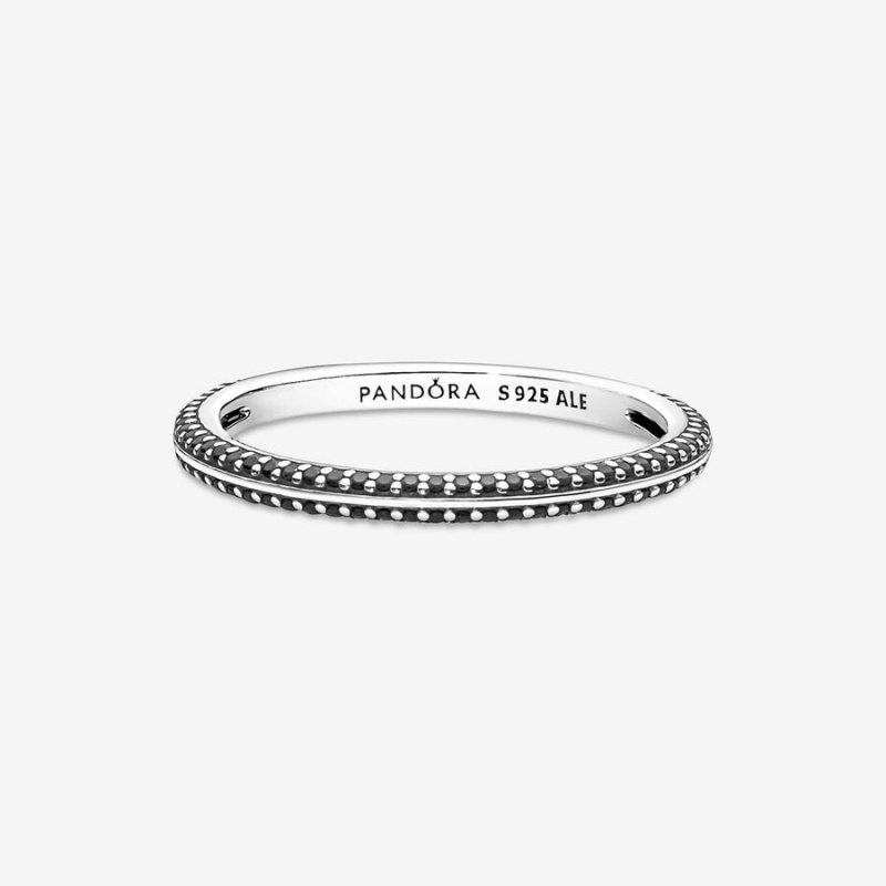 Sterling Silver Pandora ME Black Pavé Stackable Rings | IFBL54736