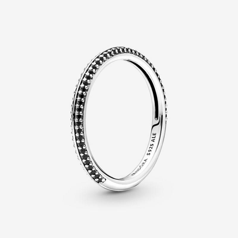 Sterling Silver Pandora ME Black Pavé Stackable Rings | IFBL54736