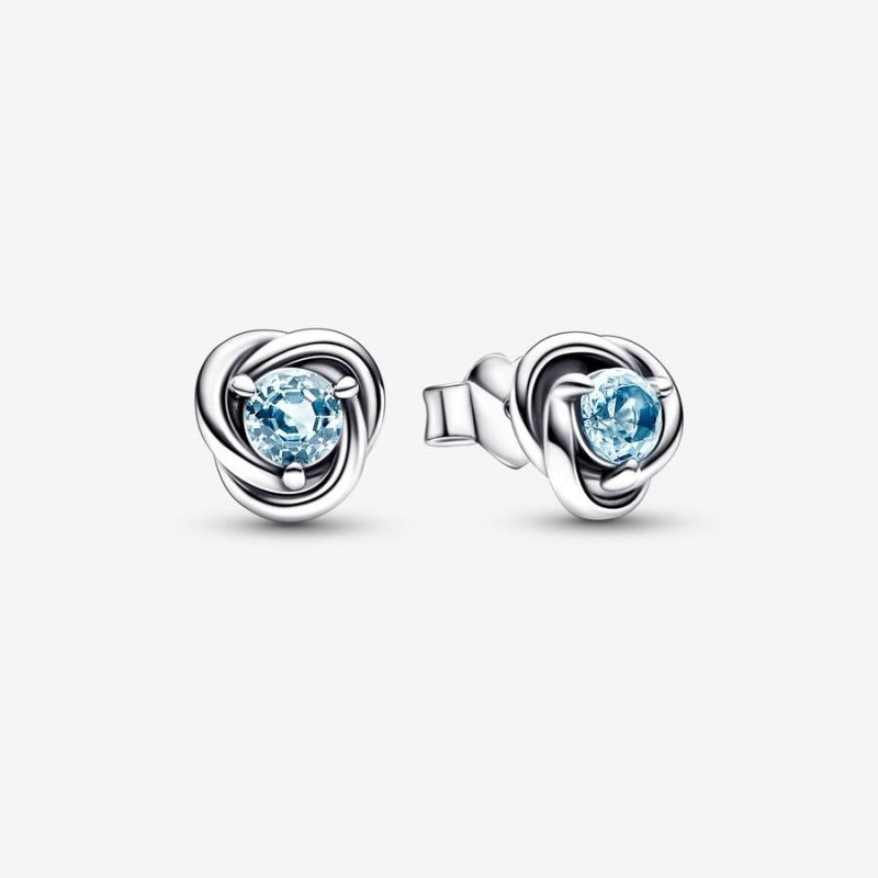 Sterling Silver Pandora March Sea Aqua Blue Eternity Circles Stud Earrings | TCQV15638