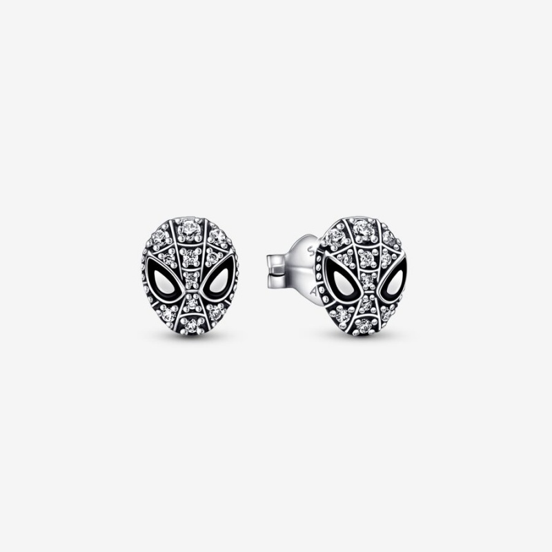 Sterling Silver Pandora Marvel Spider-Man Mask Pavés Stud Earrings | LGCI67519