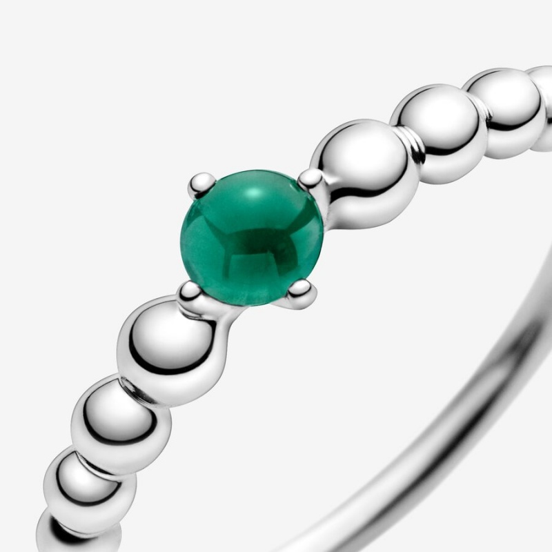 Sterling Silver Pandora May Rainforest Green Beaded Birthstone Rings | VGEC54928