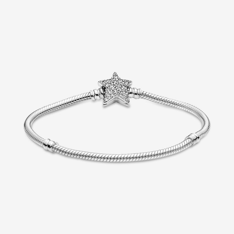 Sterling Silver Pandora Moments Asymmetric Star Clasp Snake Charm Bracelets | OQJY36482