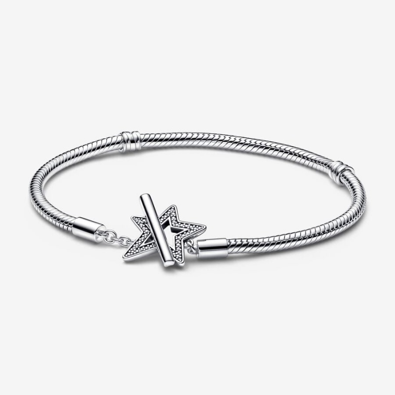 Sterling Silver Pandora Moments Asymmetric Star T-bar Snake Charm Holders | VRNF38045